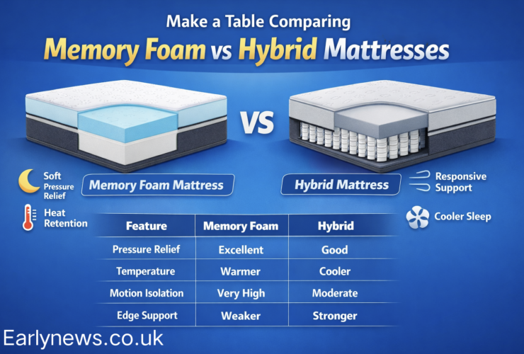 make a table comparing memory foam vs hybrid mattresses